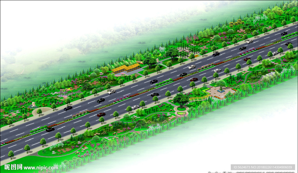 道路景观绿化效果图