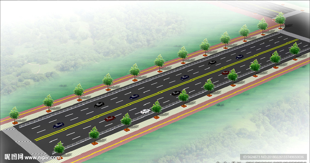 道路 行道树效果图 PSD