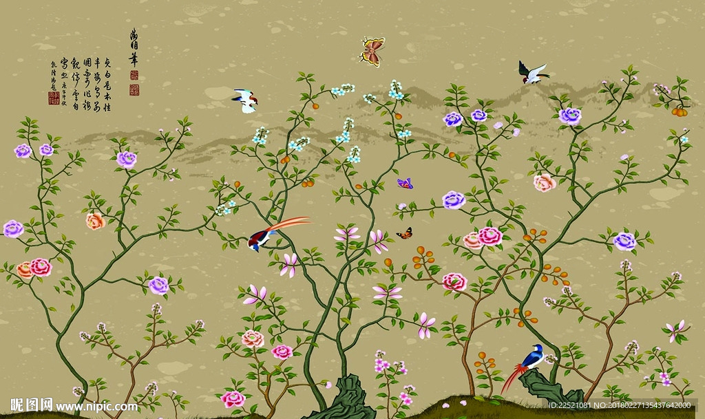 百鸟图 手绘花鸟 花开富贵