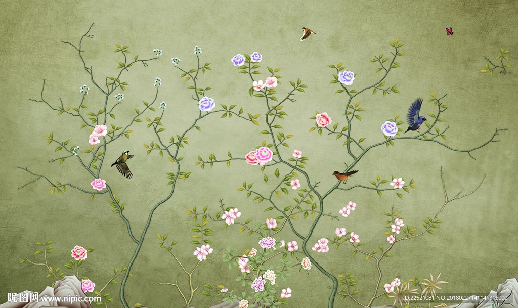 百鸟图 手绘花鸟 花开富贵