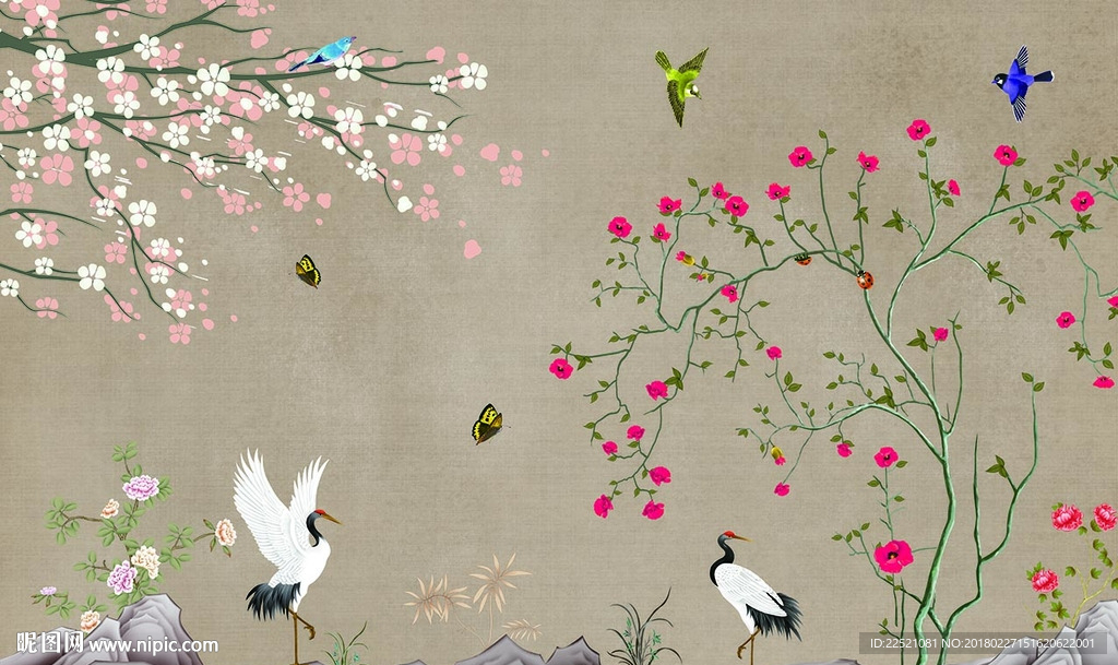 百鸟图 手绘花鸟 花开富贵