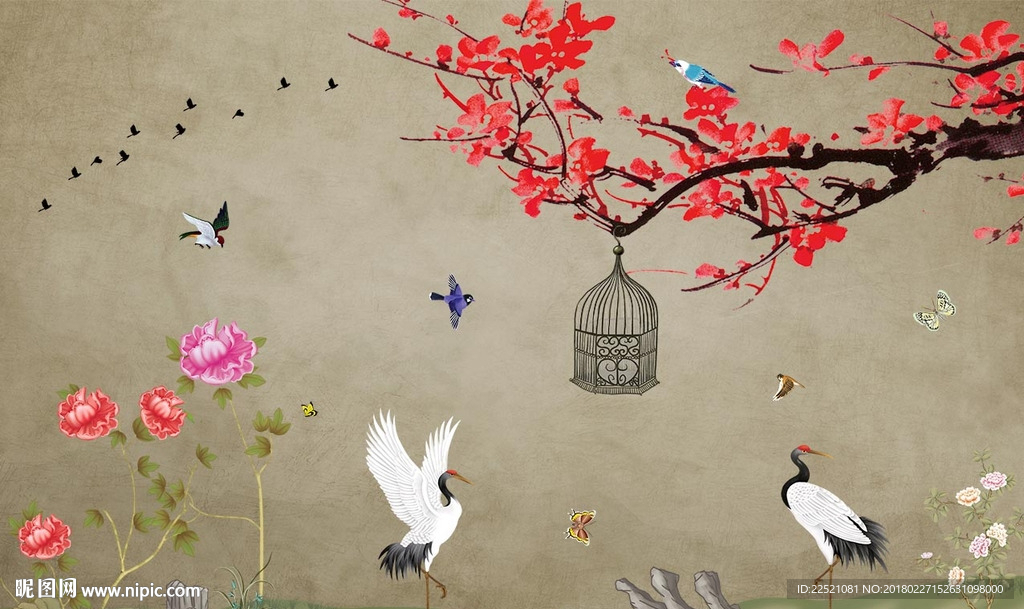 百鸟图 手绘花鸟 花开富贵