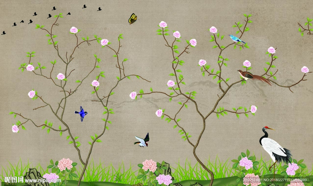 百鸟图 手绘花鸟 花开富贵 电