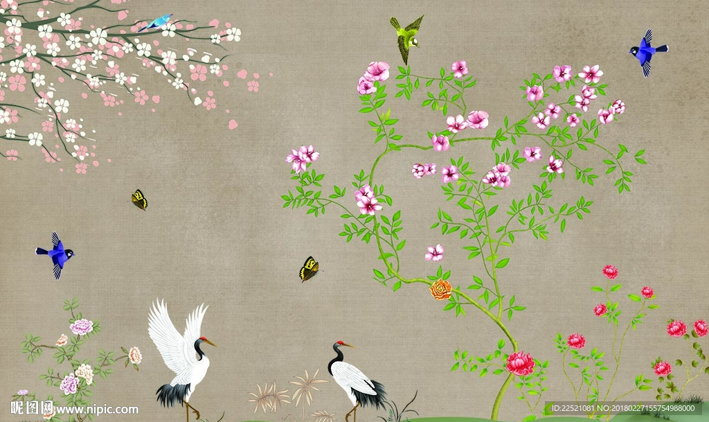 百鸟图 手绘花鸟 花开富贵 电