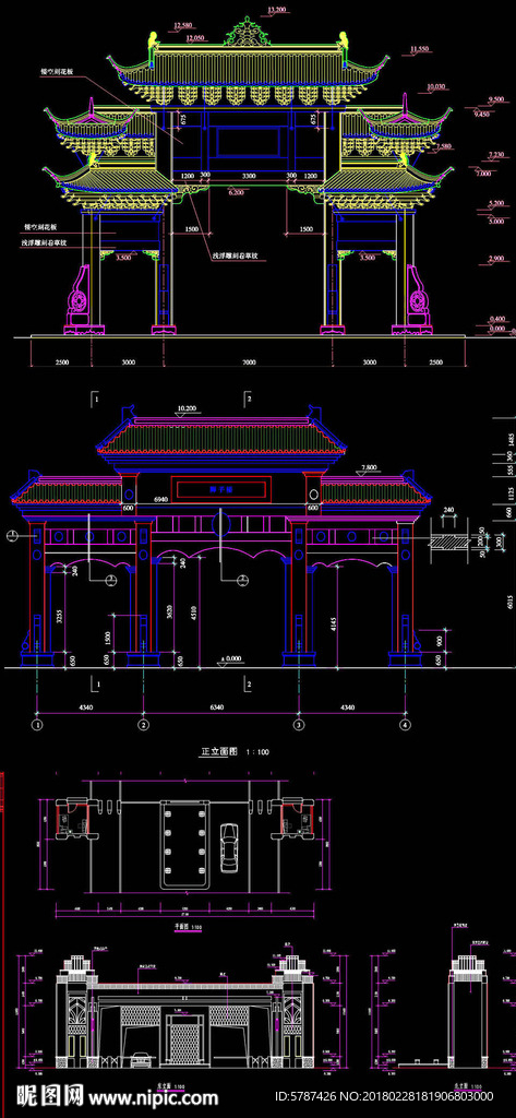 中式大门建筑施工图