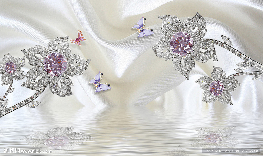 3D浮雕花朵 珠宝背景墙 艺术