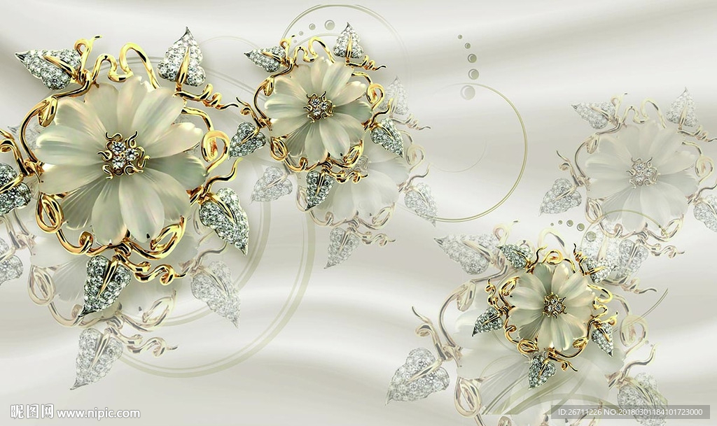 3D浮雕花朵 珠宝背景墙 艺术