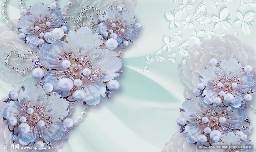 3D浮雕花朵 珠宝背景墙 艺术