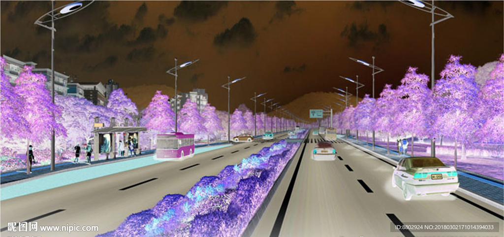 道路景观绿化设计效果图