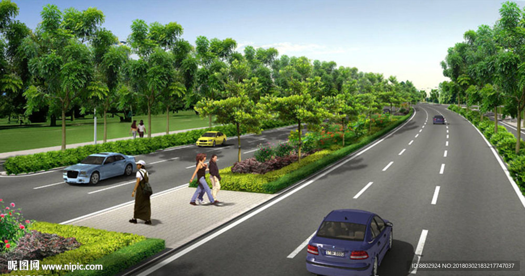 道路景观绿化设计 效果图