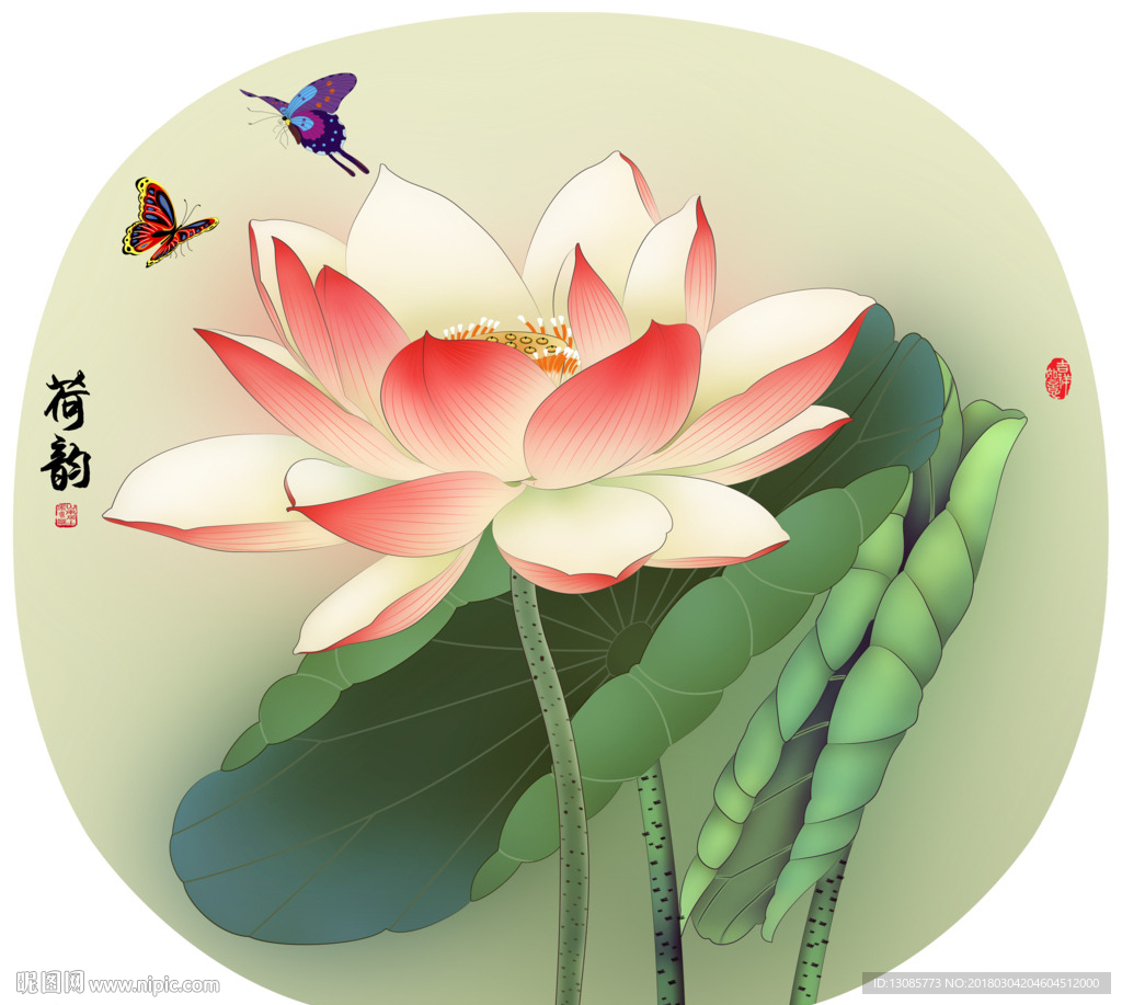 团扇扇面荷花荷韵