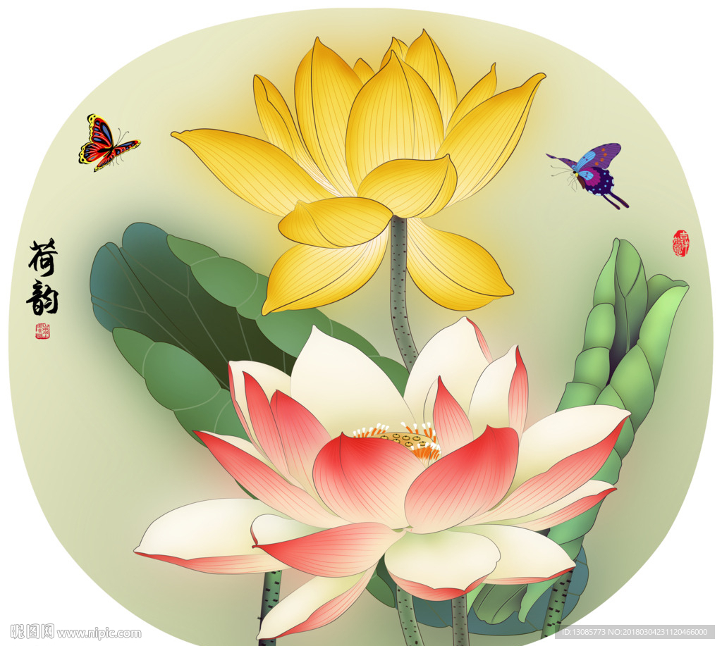 团扇扇面手绘荷花荷韵