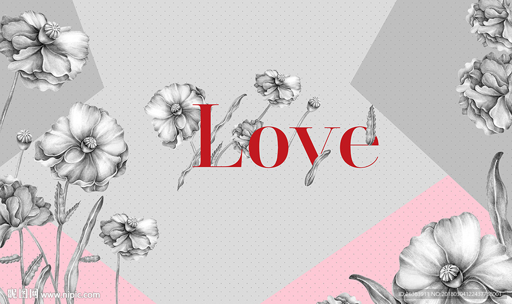 LOVE手绘时尚鲜花背景墙