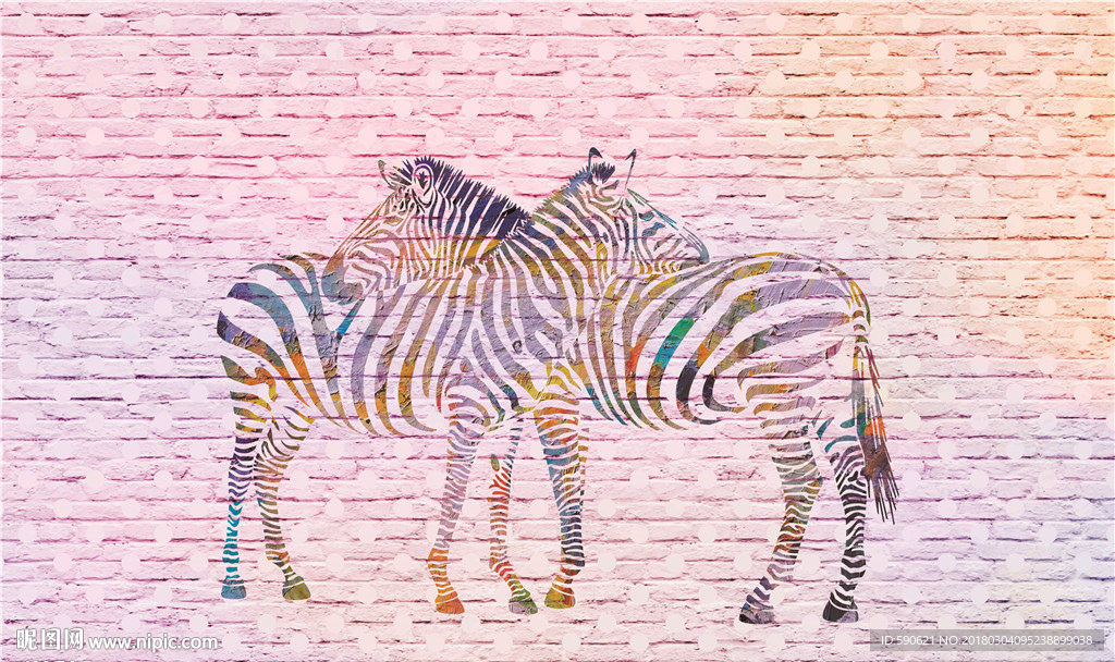 3D手绘斑马背景墙壁画