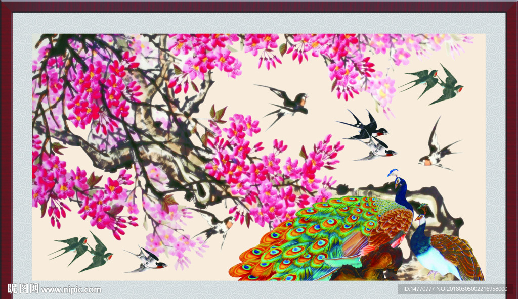 国画孔雀 花开富贵