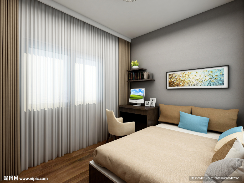 现代轻奢灰调客卧室装修效果图