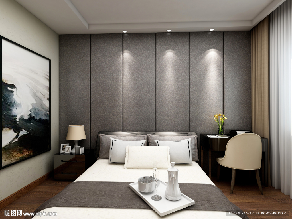 现代轻奢灰调卧室装修效果图