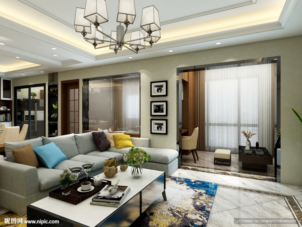 现代轻奢灰调客厅装修效果图