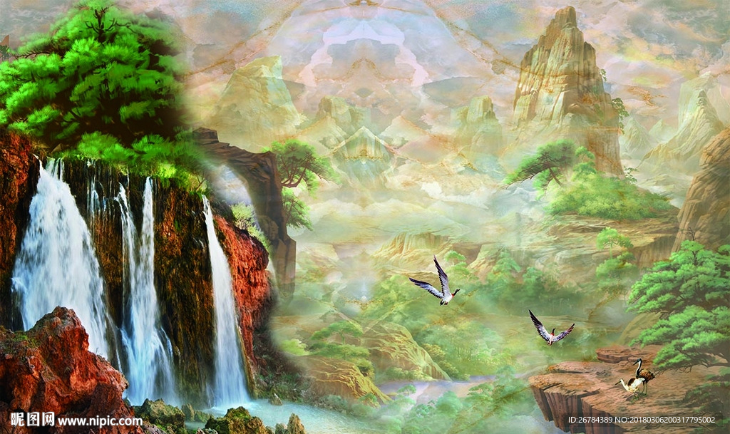 大理石 山水瀑布