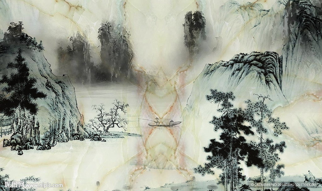 大理石水墨山水