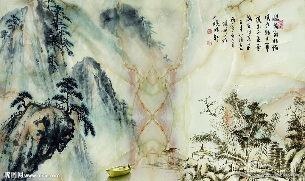 大理石水墨山水
