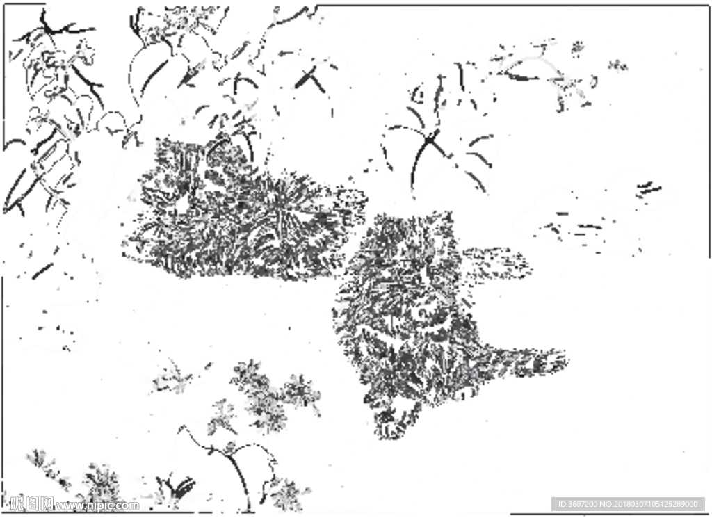 猫咪 素描 线描 白描 国画