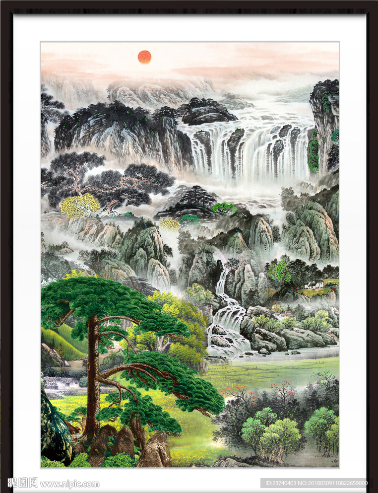 旭日东升迎客松