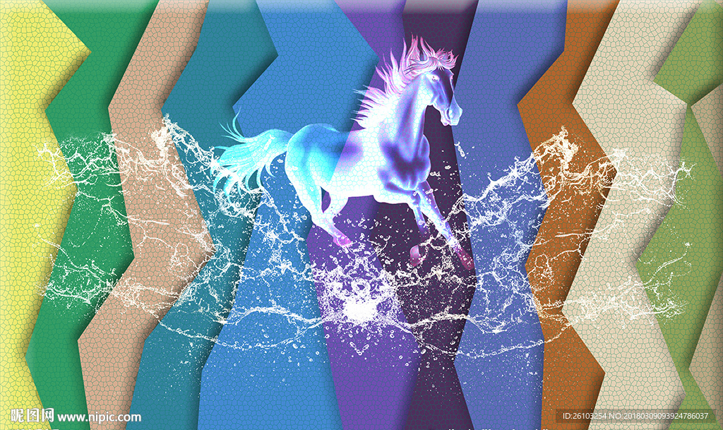 梦幻神马个性砖墙水纹电视背景墙