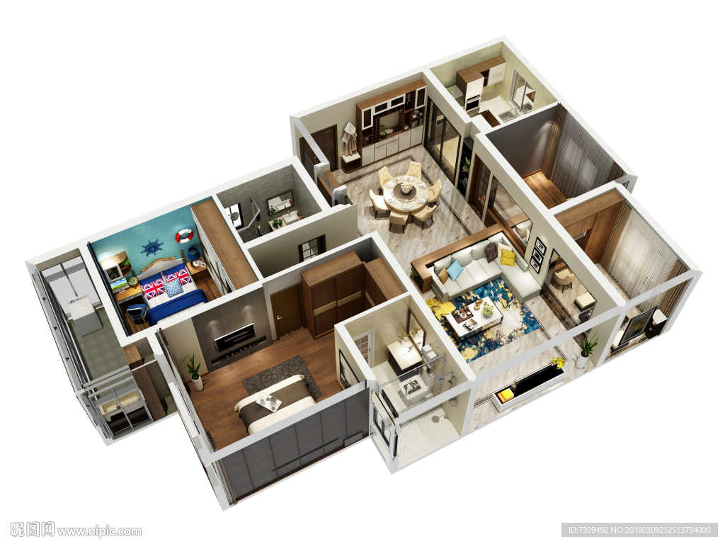 现代轻奢灰调户型效果图