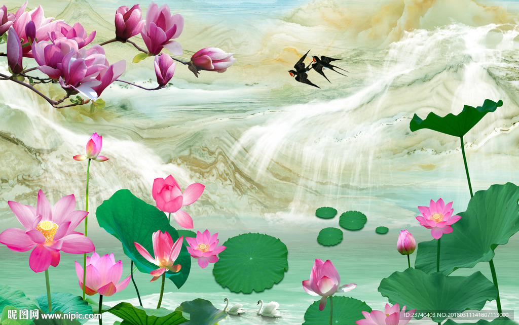 玉雕背景墙荷花