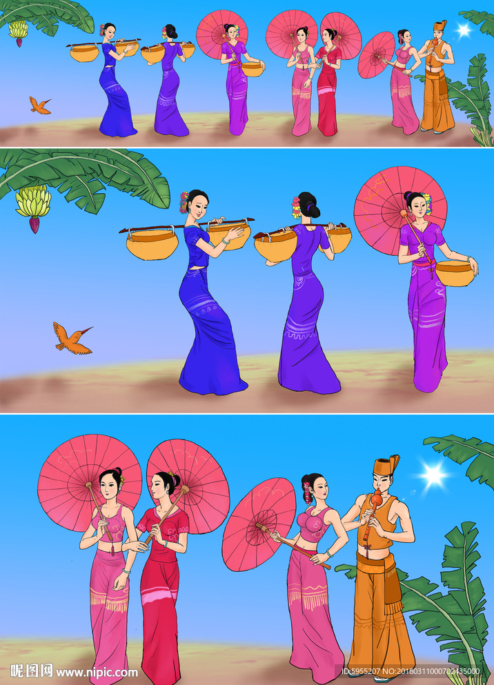 傣族风情手绘喷画