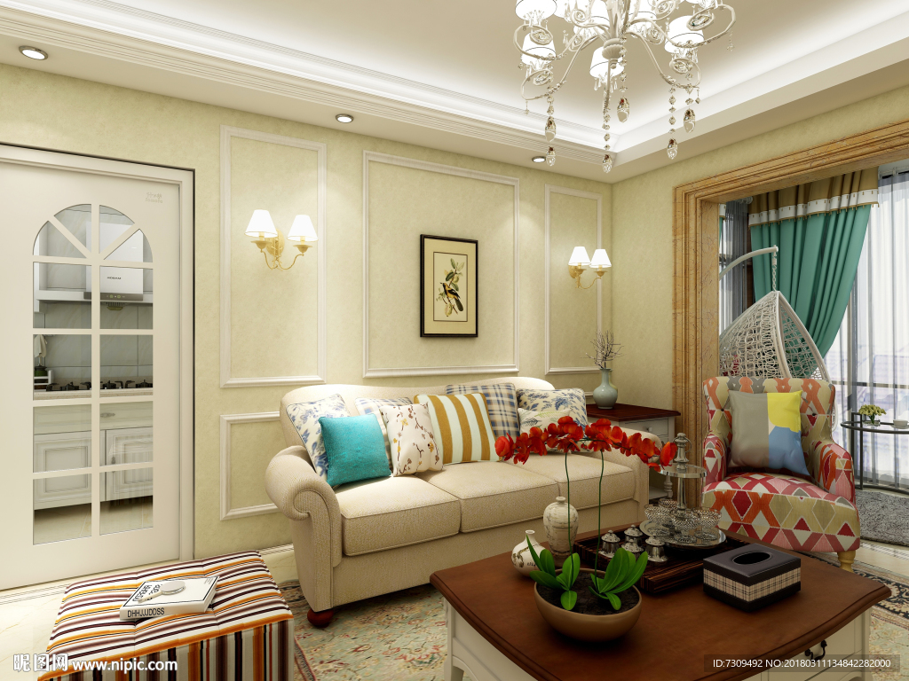 美式田园风格客厅装修效果图