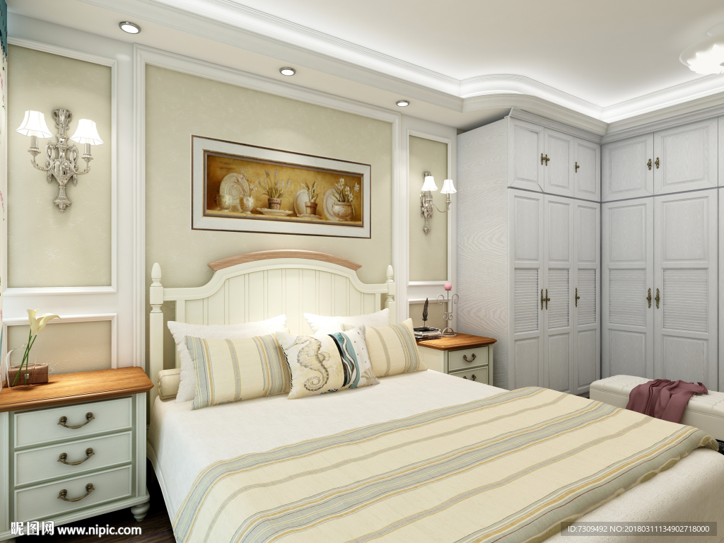 美式田园风格主卧装修效果图