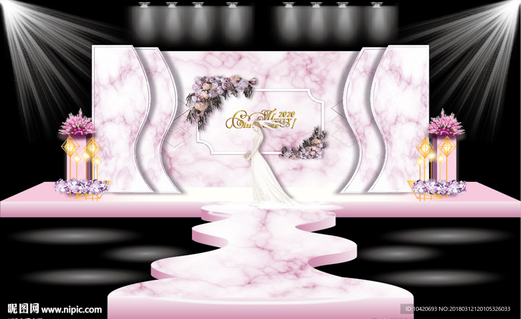 婚礼舞台背景粉色大理石