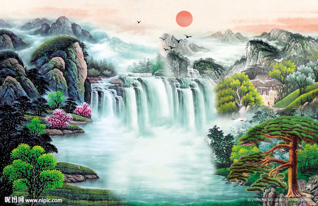 山水国画背景墙