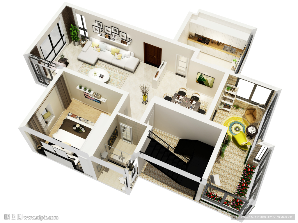 简约北欧风格户型效果图