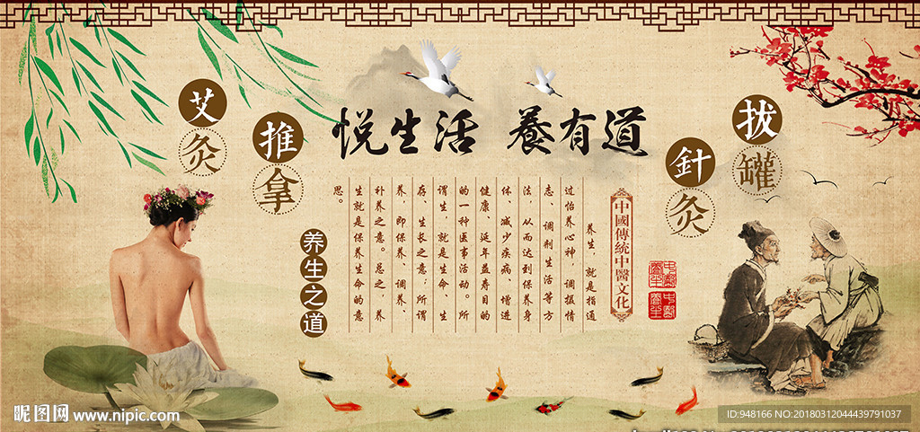 中医养生装饰画背景墙
