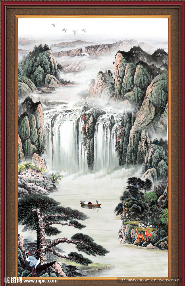 竖幅国画迎客松