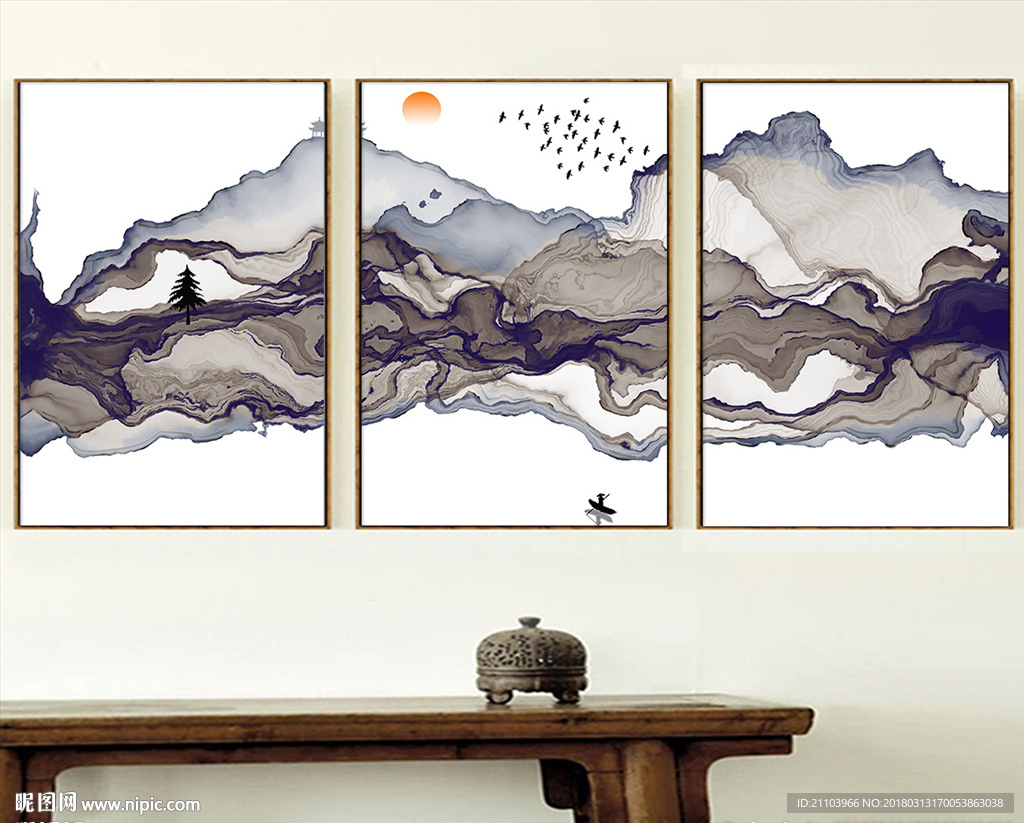新中式水墨意境山水唯美风景加