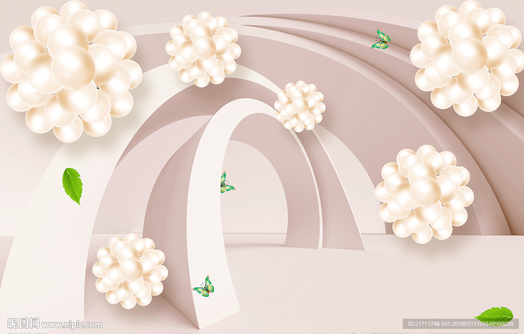 欧式珍珠花卉3D空间电视背景墙