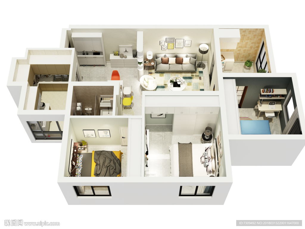 现代简约户型装修效果图