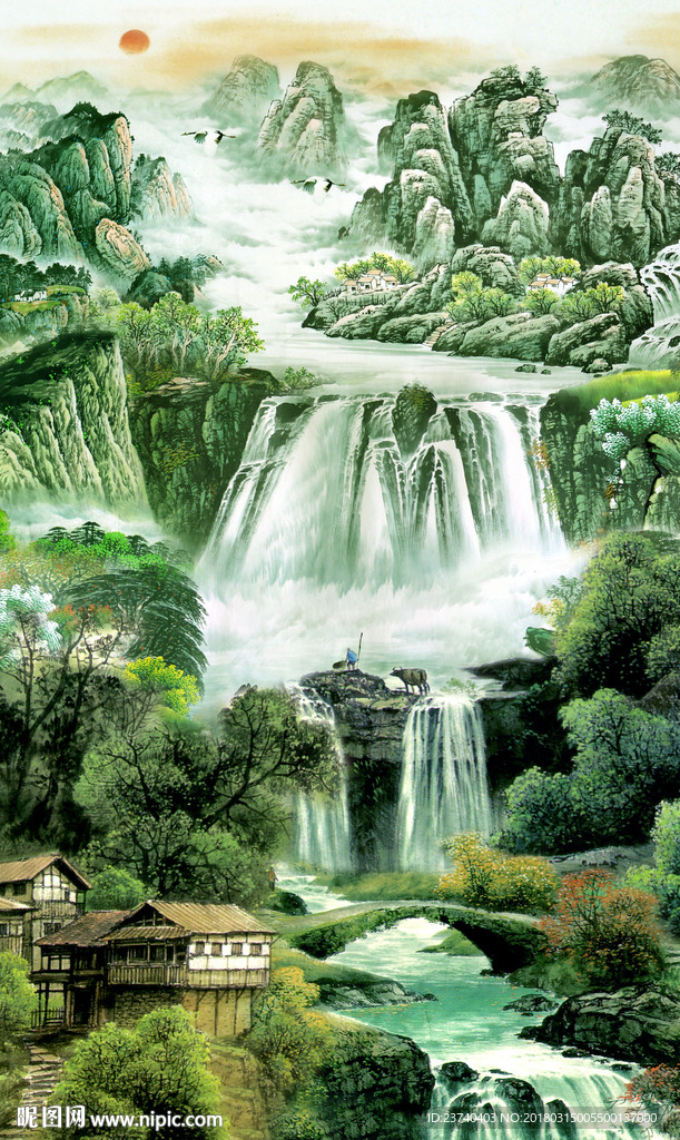 国画山水玄关屏风