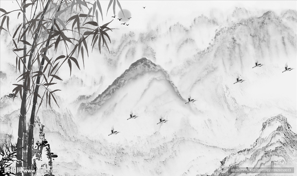 水墨山水画背景墙