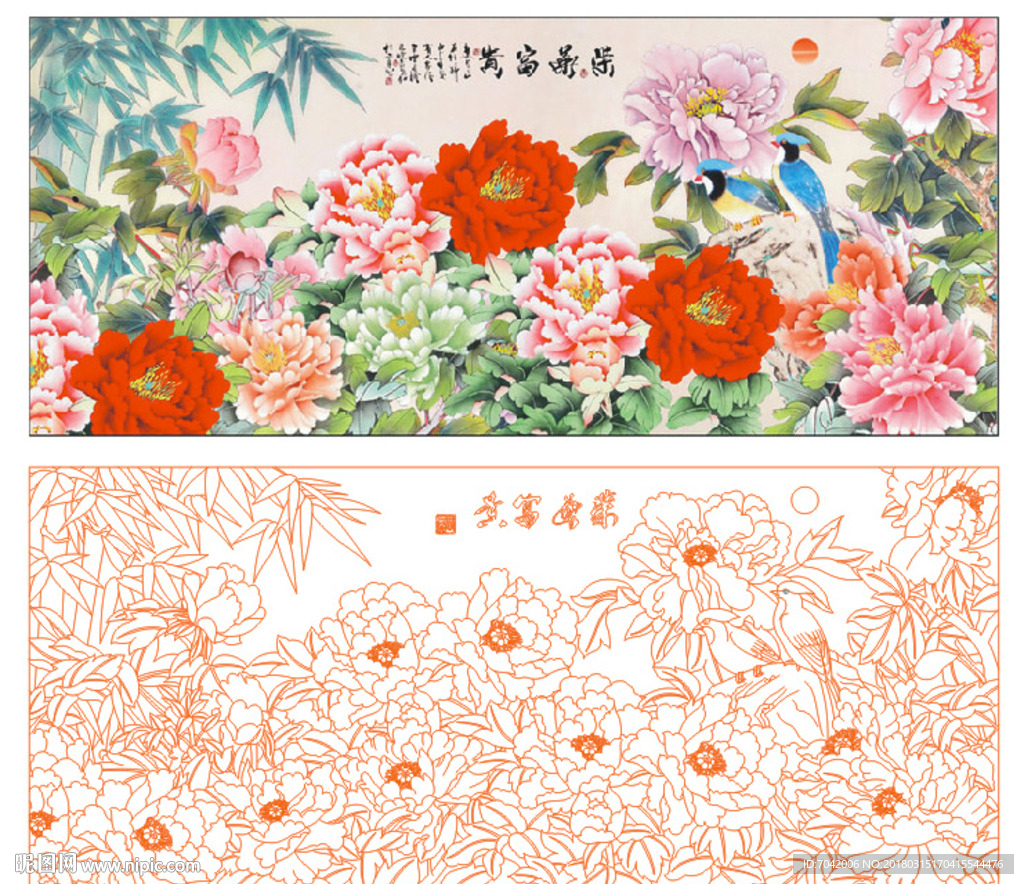 花开富贵 荣华富贵 牡丹竹小鸟