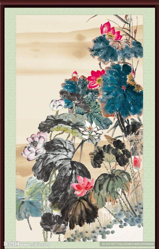 竖幅国画荷花