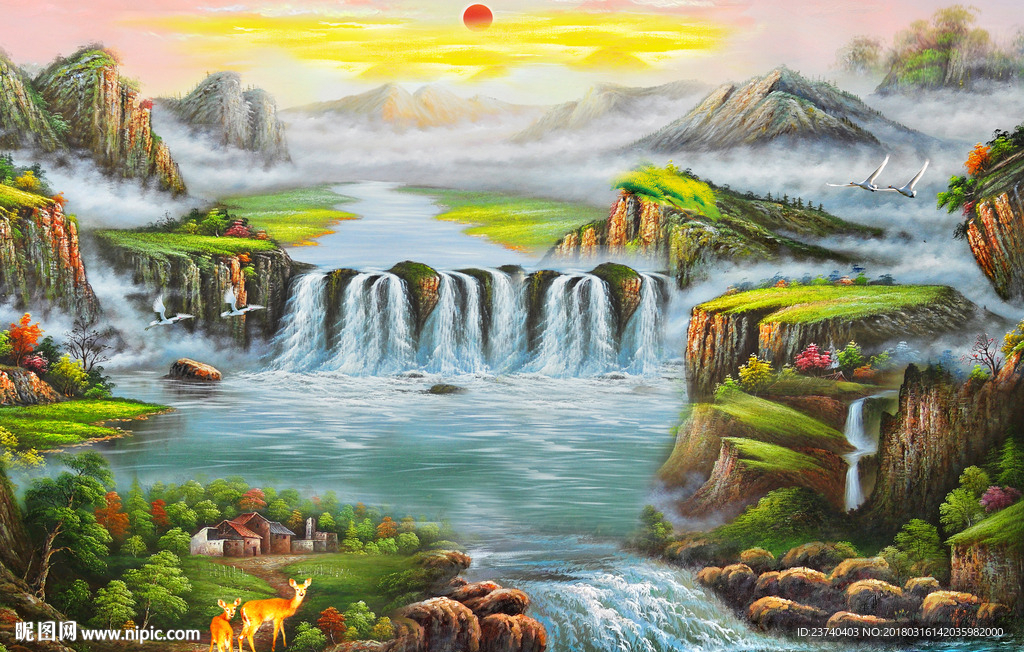 油画风景背景墙