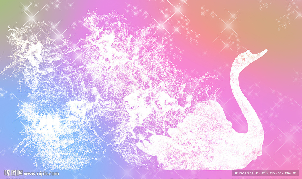 梦幻曲线白色天鹅星光电视背景墙