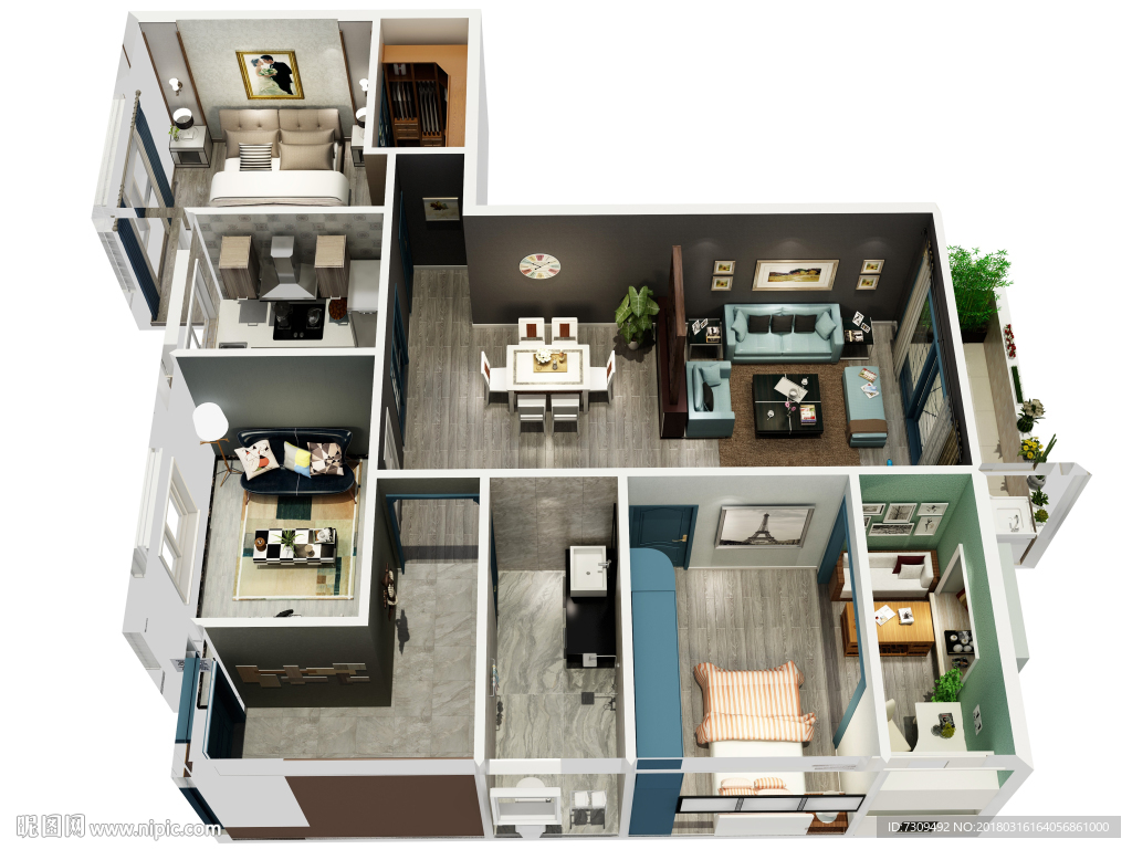 工业风室内装修户型效果图