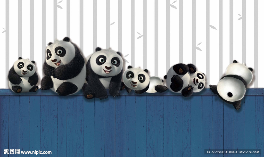 3D可爱熊猫儿童房全屋定制背景