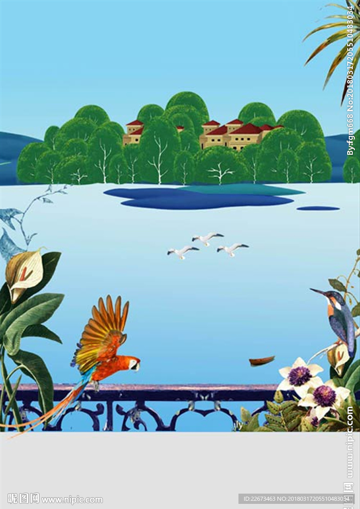 古典艺术插画山水酒吧音乐地产